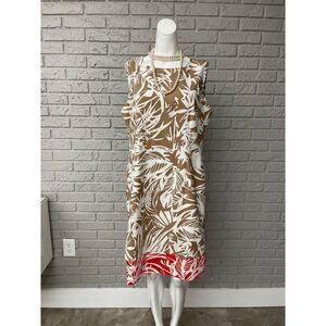 Ronni Nicole Women Sleeveless Beige White Tropical Print Sheath Dress Size 14